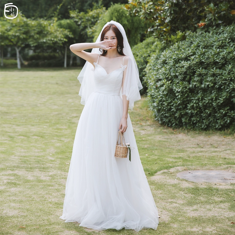2025 summer new 4 travel photography light wedding dress forest simple sling bride out long dress