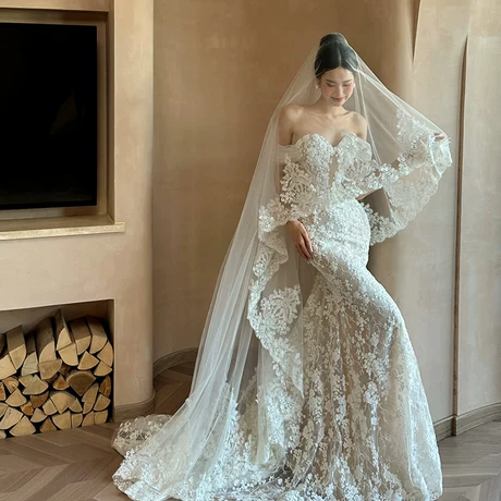 French retro light 10 wedding dress bride 2025 new style outing yarn small photo shoot annual meeting birthday dress skirt