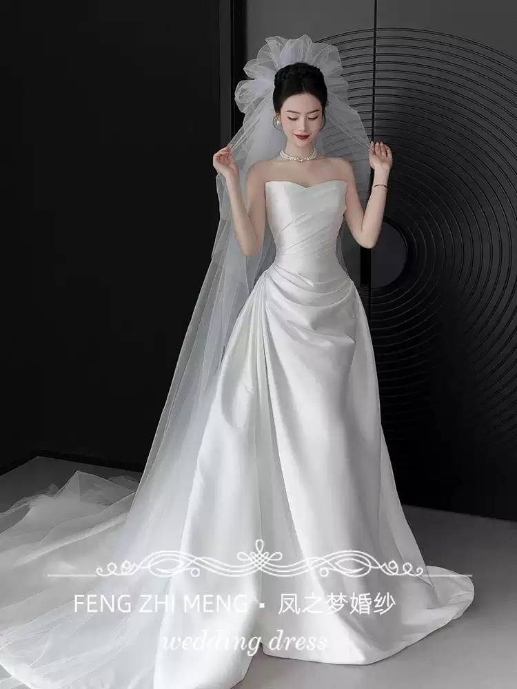 Fishtail main wedding 11 dress skirt petite retro engagement out gauze tube top French light morning gown female bride satin