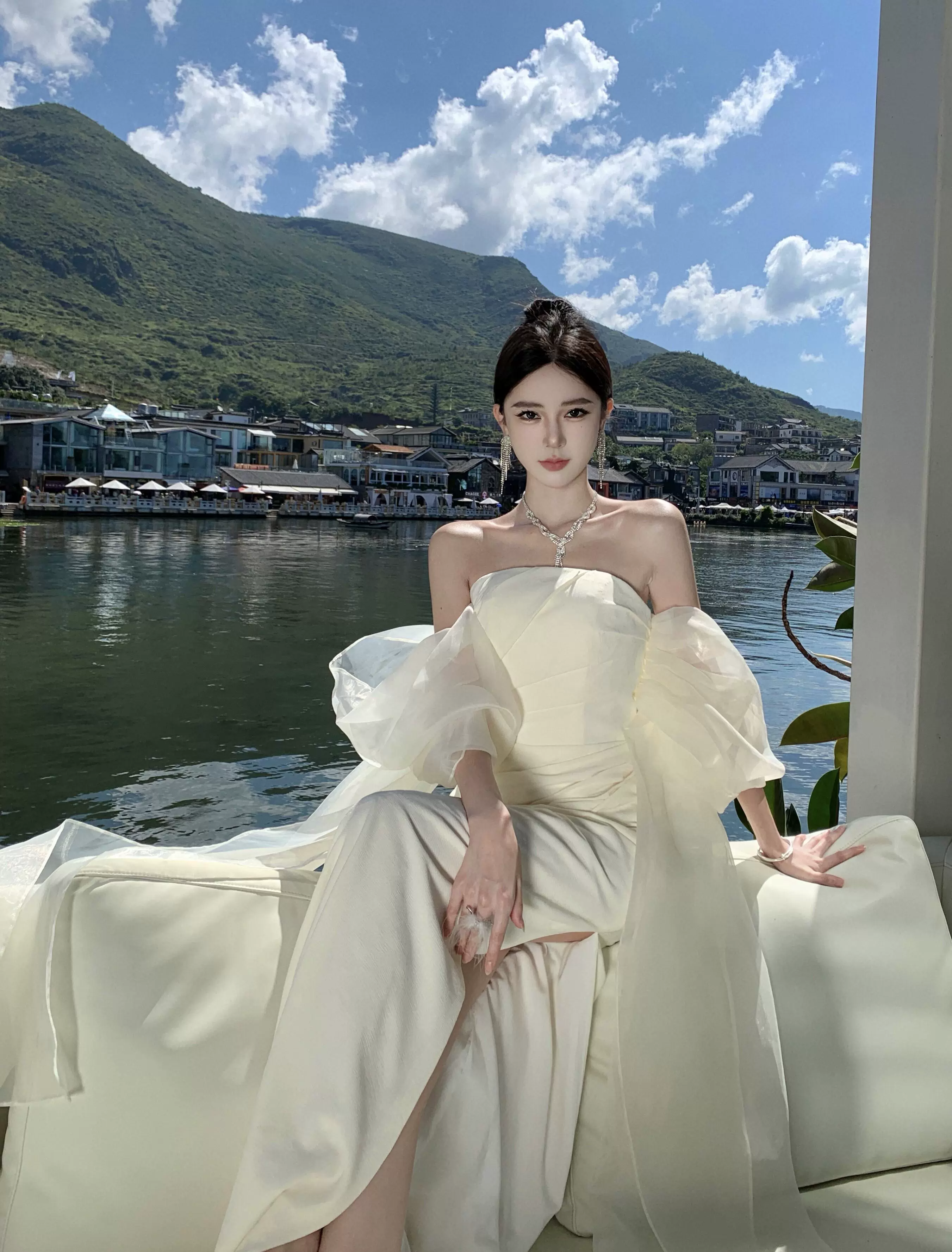 New Chinese style 22 morning gown bride wedding engagement dress high-end light luxury niche light wedding dress French tube top dress