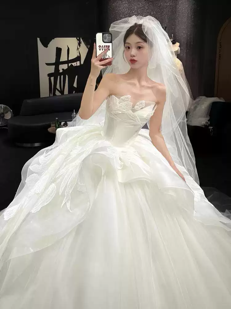 2025 new style tube top 28 light wedding dress for small brides and pregnant women, main yarn high-quality texture, large size, slim and tailing