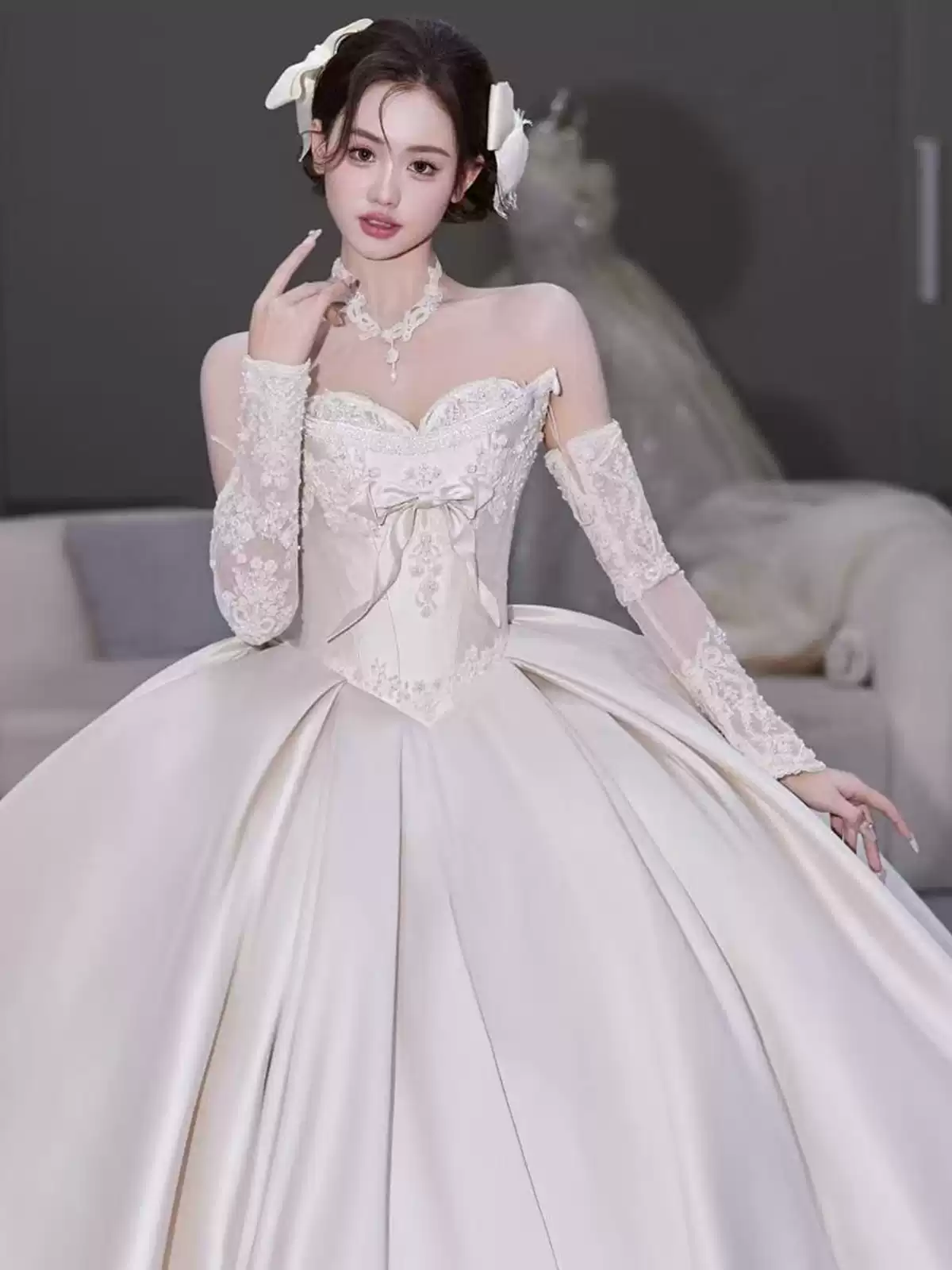 Satin tube top 40 wedding dress 2025 new high-end bride wedding dress white simple retro palace style