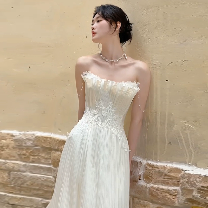 Strapless 82 light wedding dress travel shoot beautiful forest style super fairy high-end feeling go out yarn light luxury petite dream welcome dress