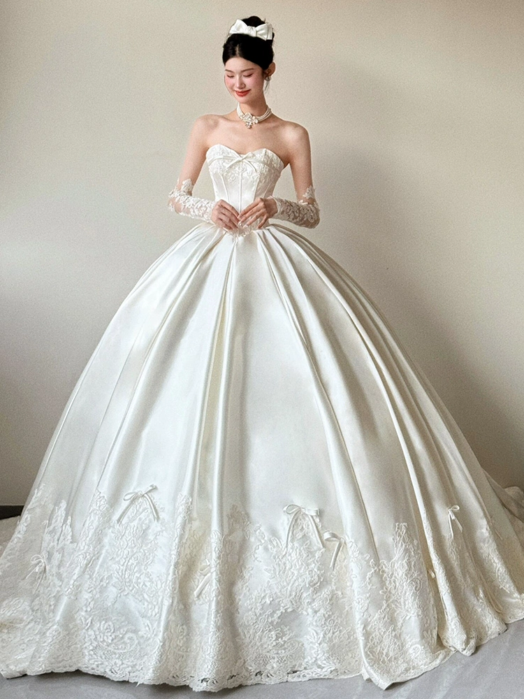 French 89 style tube top main wedding dress for brides with petite temperament going out veil 2025 new style high-end coming-of-age ceremony princess dress