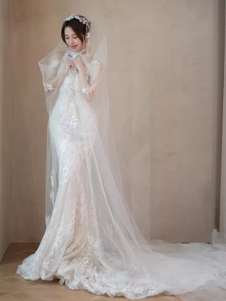 Lace fishtail 90 light wedding dress bride 2025 new beautiful fairy dreamy small tail out of the yarn welcome dress skirt
