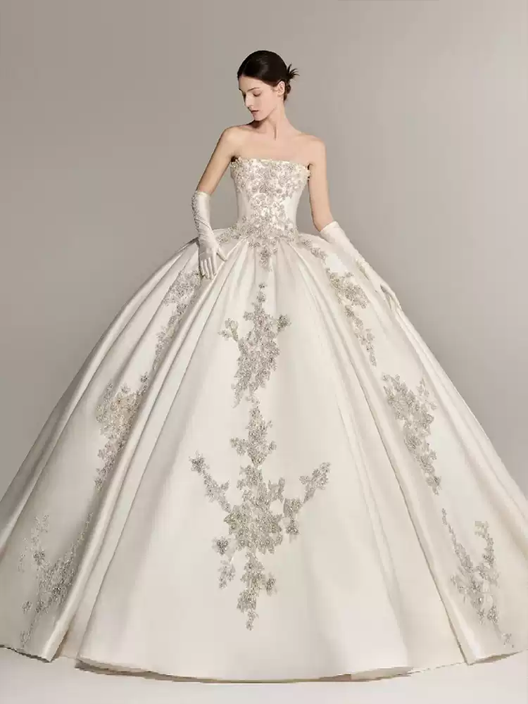 Satin tube top 98 wedding dress 2025 new French style heavy-duty luxury high-quality texture trailing simple wedding dress