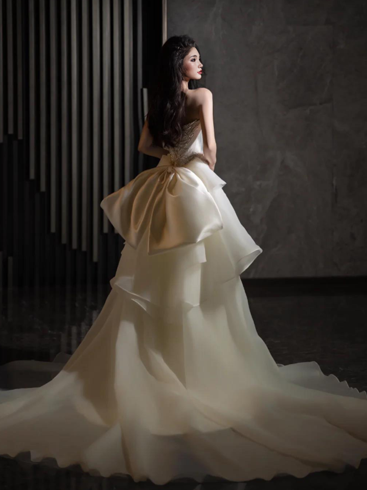 Pink light 133 wedding dress, morning robe, strapless bride, birthday party, girl's coming-of-age ceremony, runaway princess