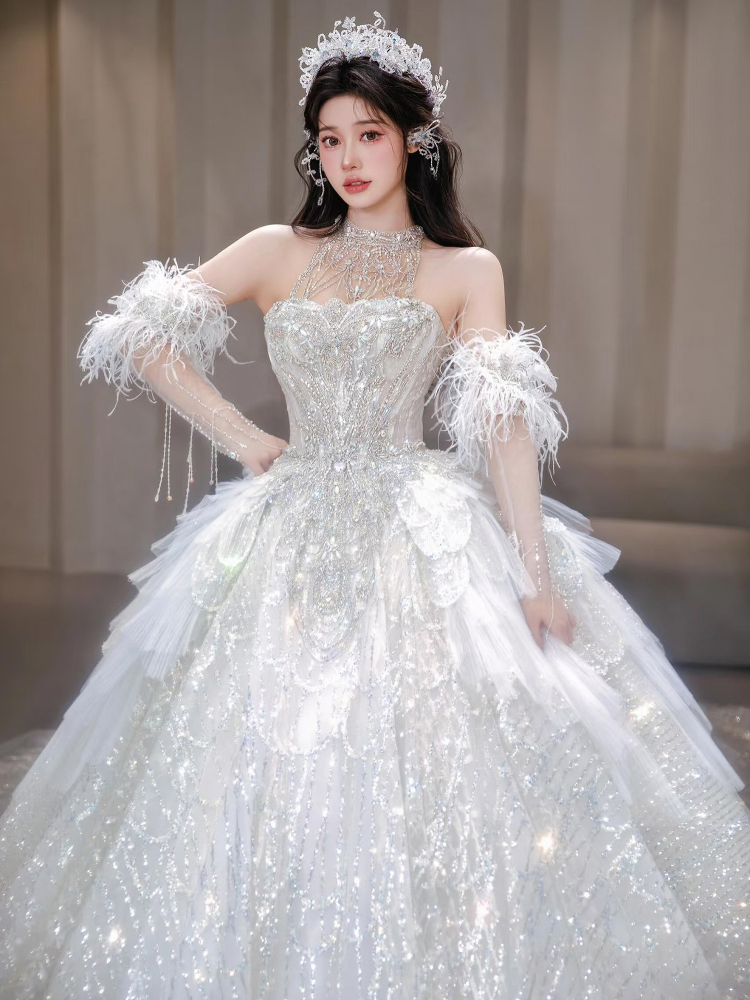 2025 New 147 Wedding Dress - High-Quality Haute Couture Main Wedding Dress for Petite and Plus Sizes, Luxurious Train, Maternity Wear