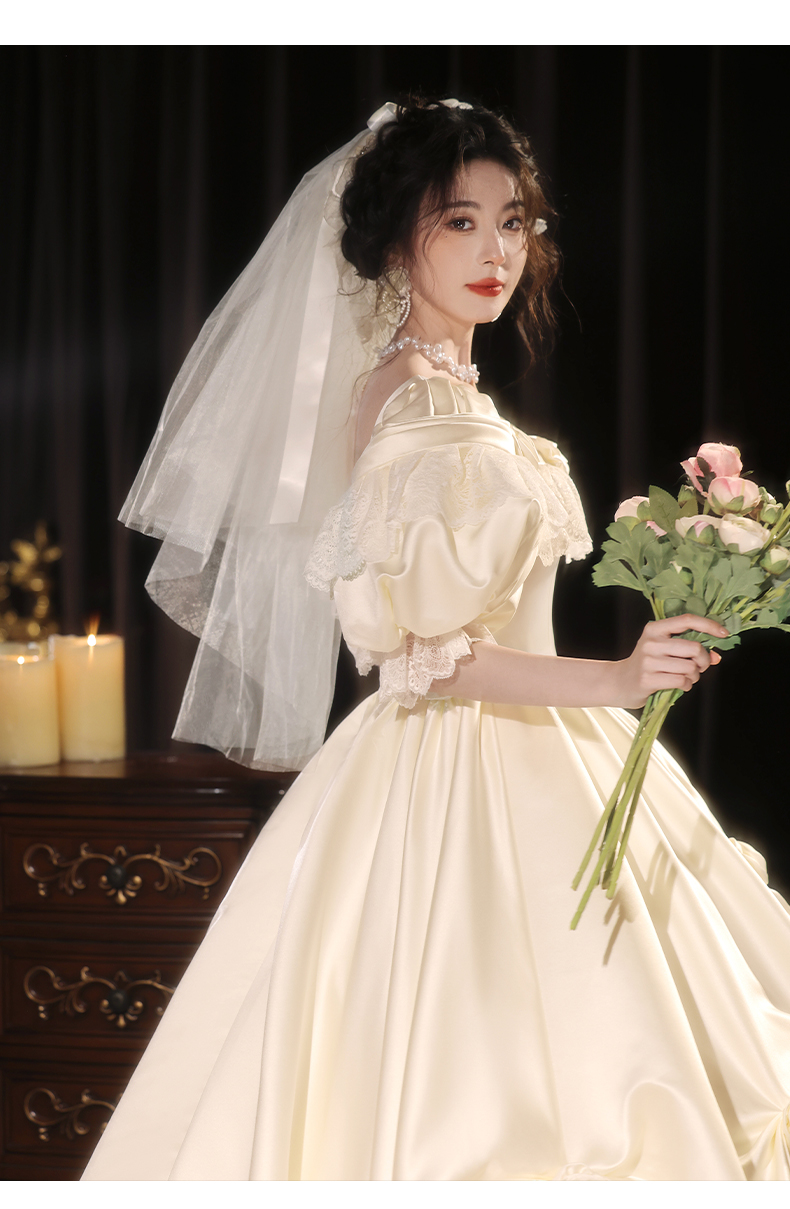 French-style 151 strapless light wedding dress for women, 2025 new style, petite bride, runaway princess, high-end lace main dress, winter.