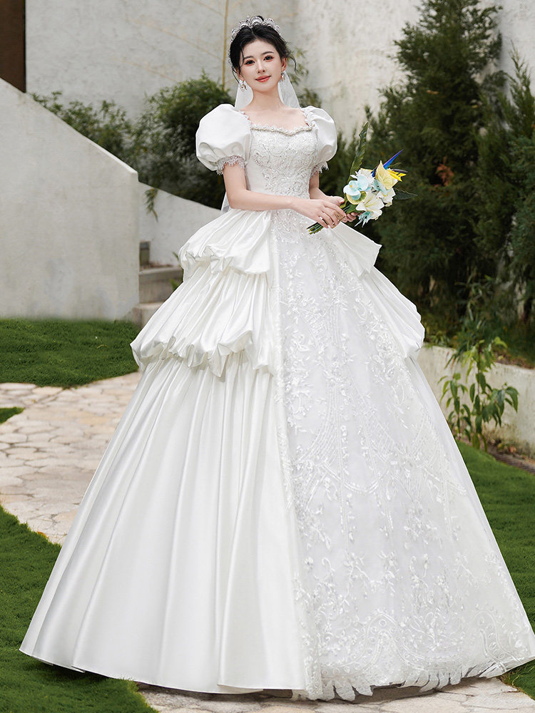 French 171 plus size satin wedding dress 2025 new fat MM fugitive princess heavy industry high-end texture yarn main yarn girl 